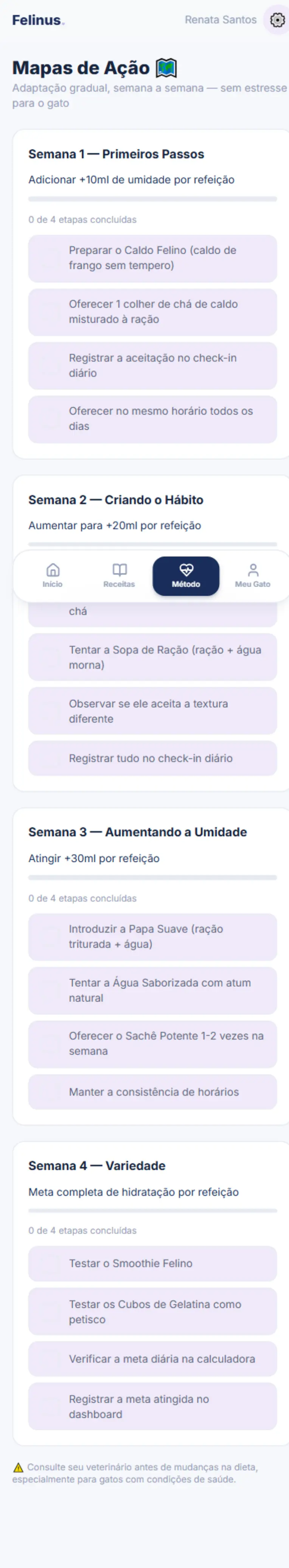 Rota de adaptação gradual do app Felinus